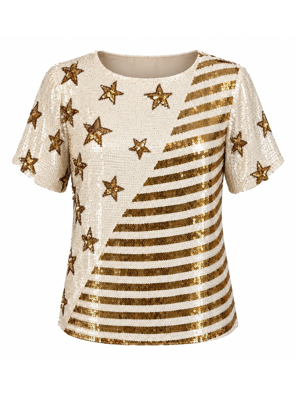 Modi Vintage Ivory & Gold Sequin Star Stripe Top